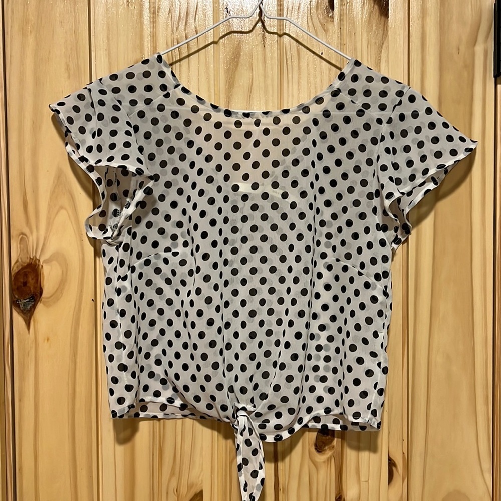 Black and White Polka Dot, tie front, crop shirt - 3/$20 or 4/$25
